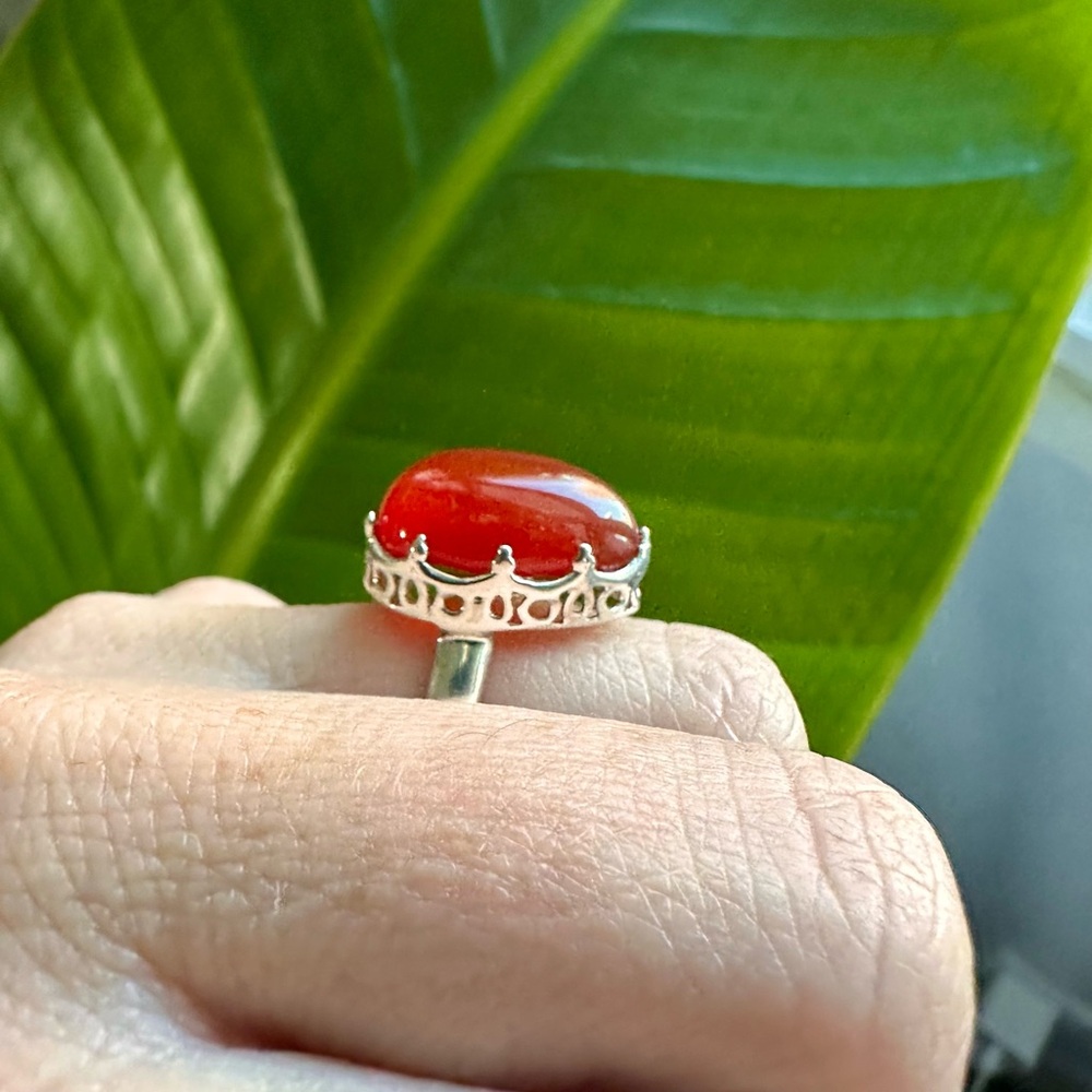 925 Sterling Silver Carnelian Teardrop Shaped Ring - Picture 2 of 3